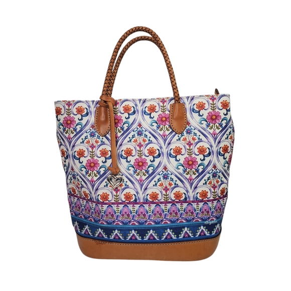 BRIGHTON Kesha Tall Tote Handbag Braided Leather Straps Boho Pattern - Picture 3 of 14